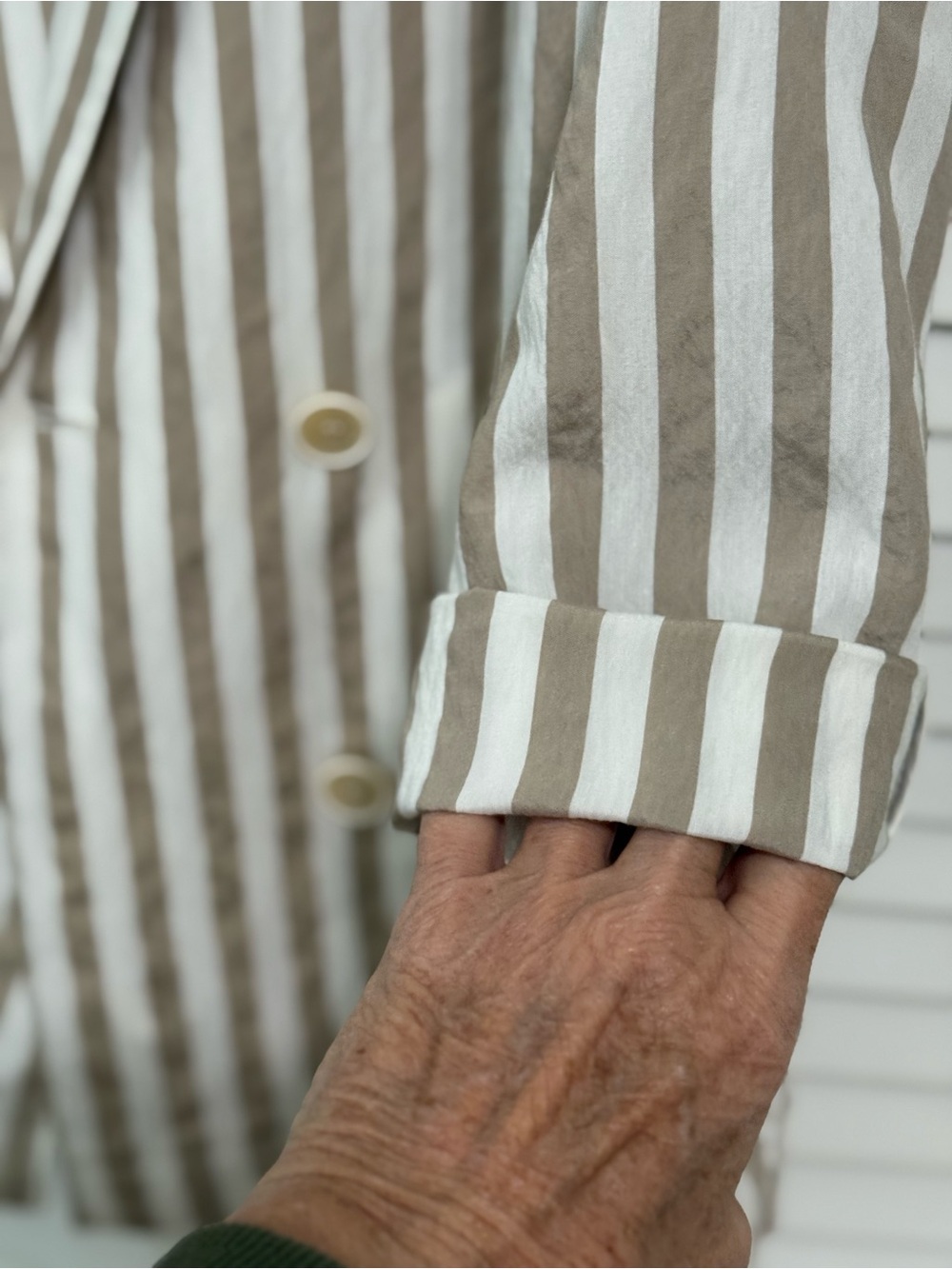 Zara Double Breasted blazer tan and white stripes lightweight size small - Picture 7 of 8